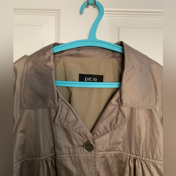 PTA Swing Trench Jacket: Mushroom Color Button Closure  Pockets 3/4 Sleeve 10/12 - Picture 4 of 8